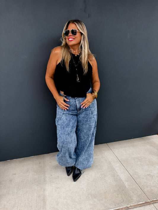CHARLIE CINCH HEM WIDE LEG JEANS